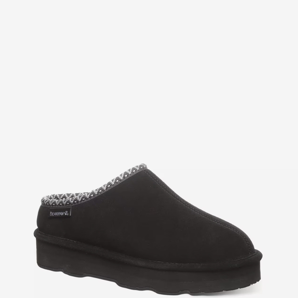 BearPaw Women's Black Slip-On Knit-Trim Clog